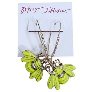 Betsey Johnson Purple Crystal Eyed Green Bee Dangle Shepherd Hook Earrings